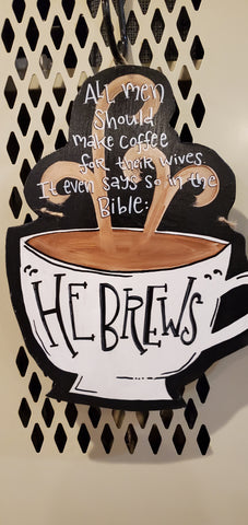 "HeBrews" coffee bar sign