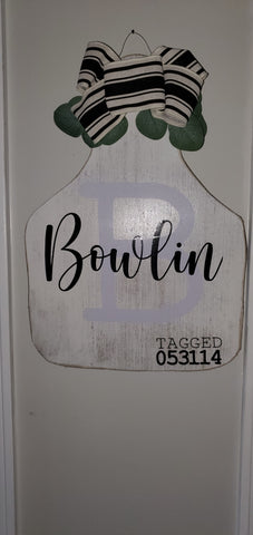 Cow Ear Tag Door Hanger