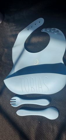 Personalized silicone bibs/utensil set